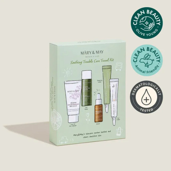 Mary & May Soothing Trouble Care Travel Kit (toner+serum+cream+suncream+gel Cleanser) 230g
